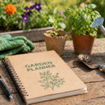 companion planting organic garden with vegetables and herbs