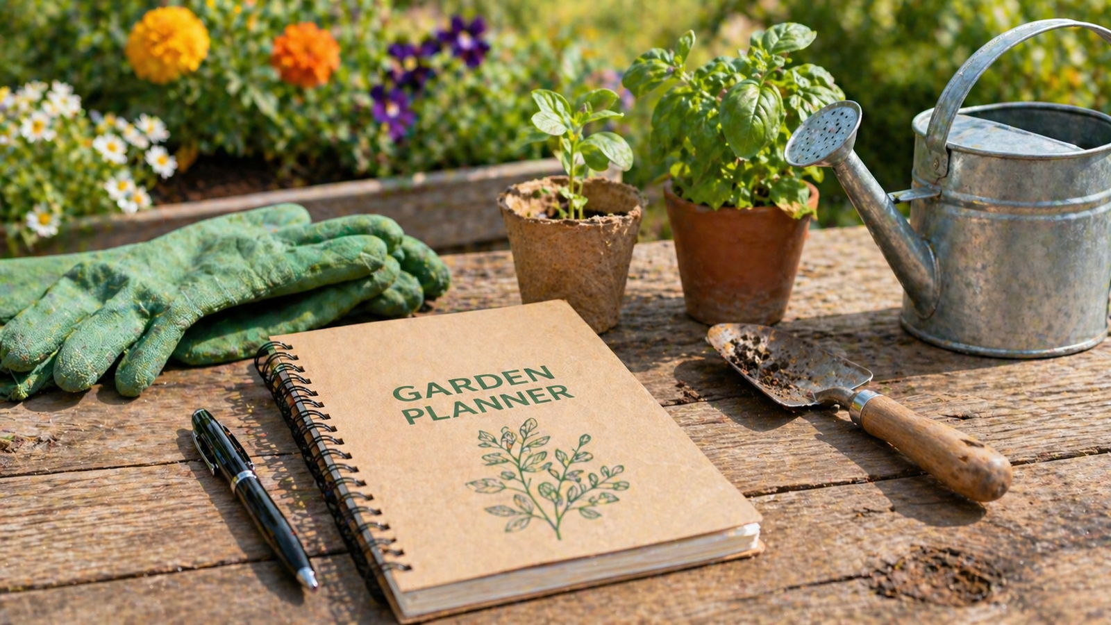 companion planting organic garden with vegetables and herbs