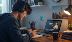 Focused study in a cozy space